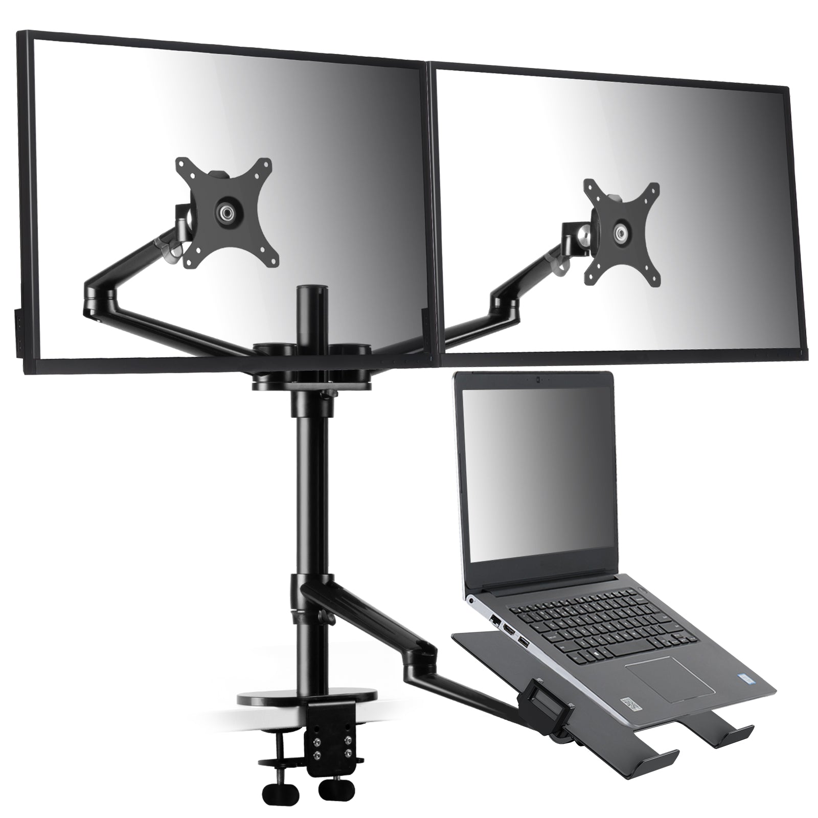 Viozon Monitor and Laptop Mount, 3-in-1 Adjustable Triple Monitor Arm Desk  Mounts, Dual Desk Arm Stand/Holder for 17 to 27 Inch LCD Computer Screens,  Extra Tray Fits 12 to 17 inch Laptops