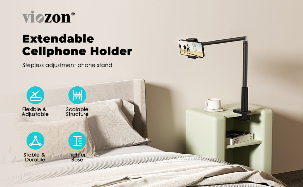 Support De Téléphone Portable Pour Lit à Bras Long - Fixation Par Pince, Réglable - Pour Chevet, Table, Salle De Sport - Polycarbonate