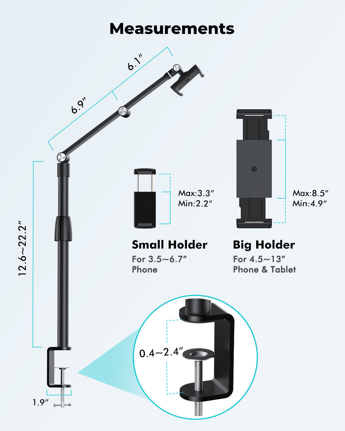 Tablet Phone Overhead Stand, C Clamp Desktop Stand (AP-4PC)