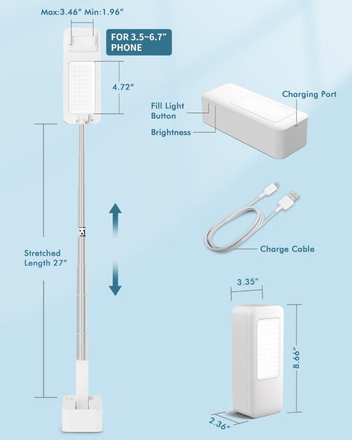 Viozon Extendable Selfie Phone Stand,5 Brightness&amp;3 Color,Overhead Shooting LED Light (AP-V10)