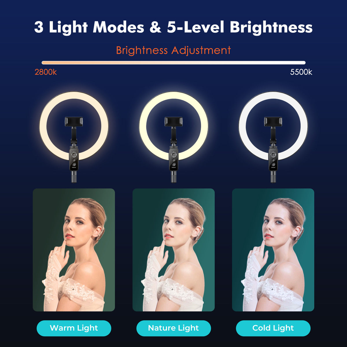 Viozon Selfie Desktop Live Stand Set  with 12&quot; LED Ring Light Overhead Shooting &amp; Adjustable Mount Compatible with Phone/Camera for Live Steaming 5 in 1 (LT-2ZB)