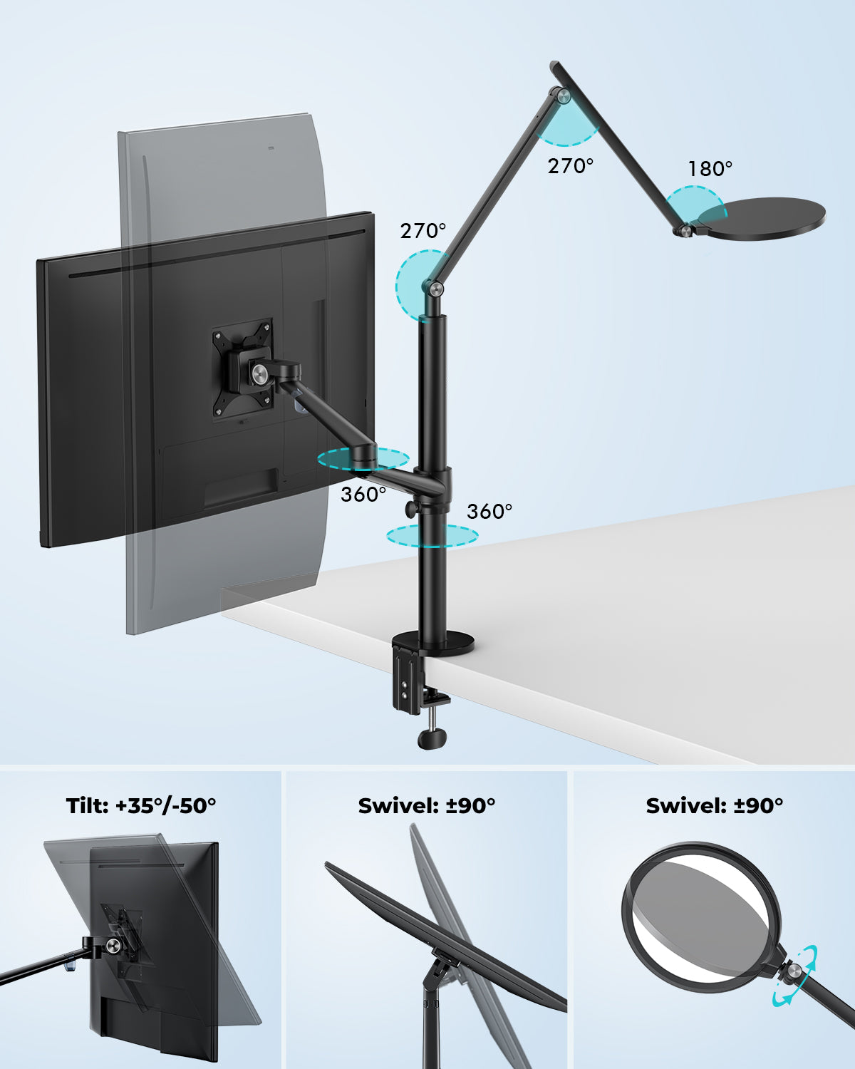 2 in 1 Monitor / Laptop Desk Mount with 7&quot; LED Ring Light (OL-1LT)