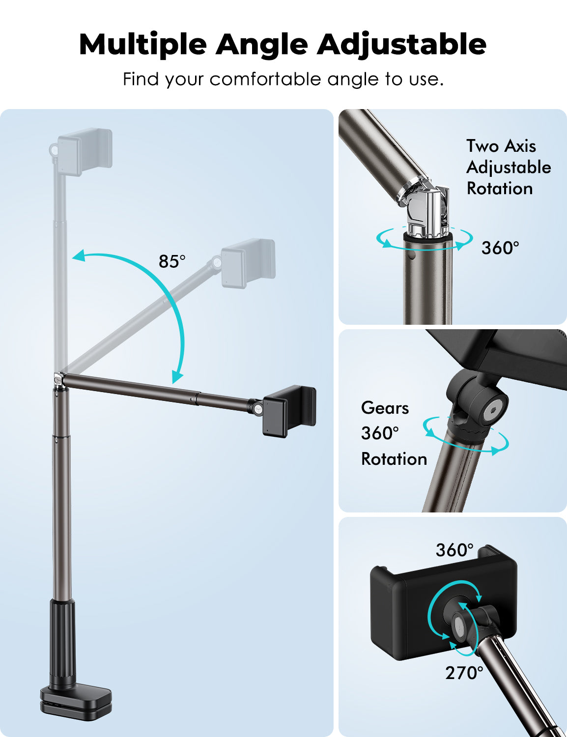 Viozon Phone Holder, Flexible Long Arm, Overhead Mount,360° Adjustable Angle, Aluminum Alloy with C Clamp (AP-X6)