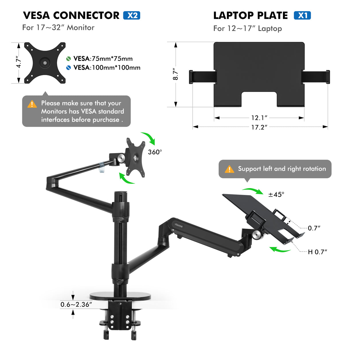 2-in-1 Monitor&amp;Laptop Mount with Gas Spring Arm(OL-3L Pro)