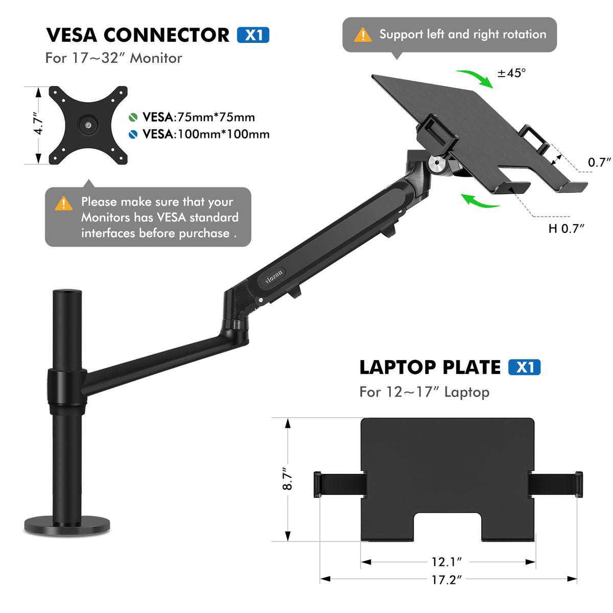 Monitor/Laptop Single Gas Spring Mount(OL-1S Pro)