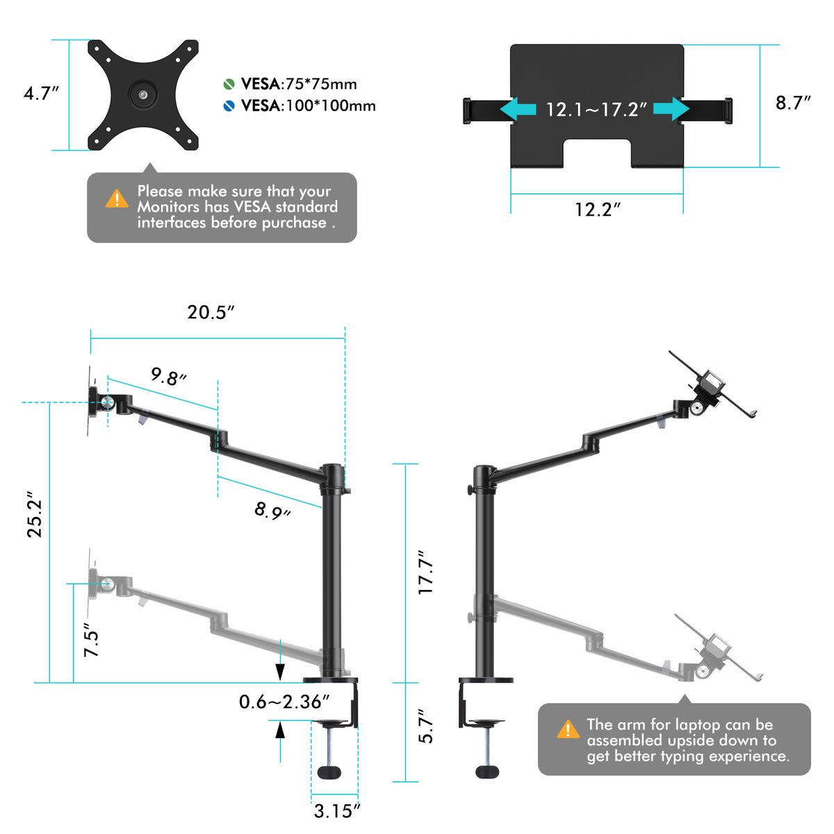 Viozon Dual Arm Stand for Laptop and Monitor (DZ-OLL-3L)