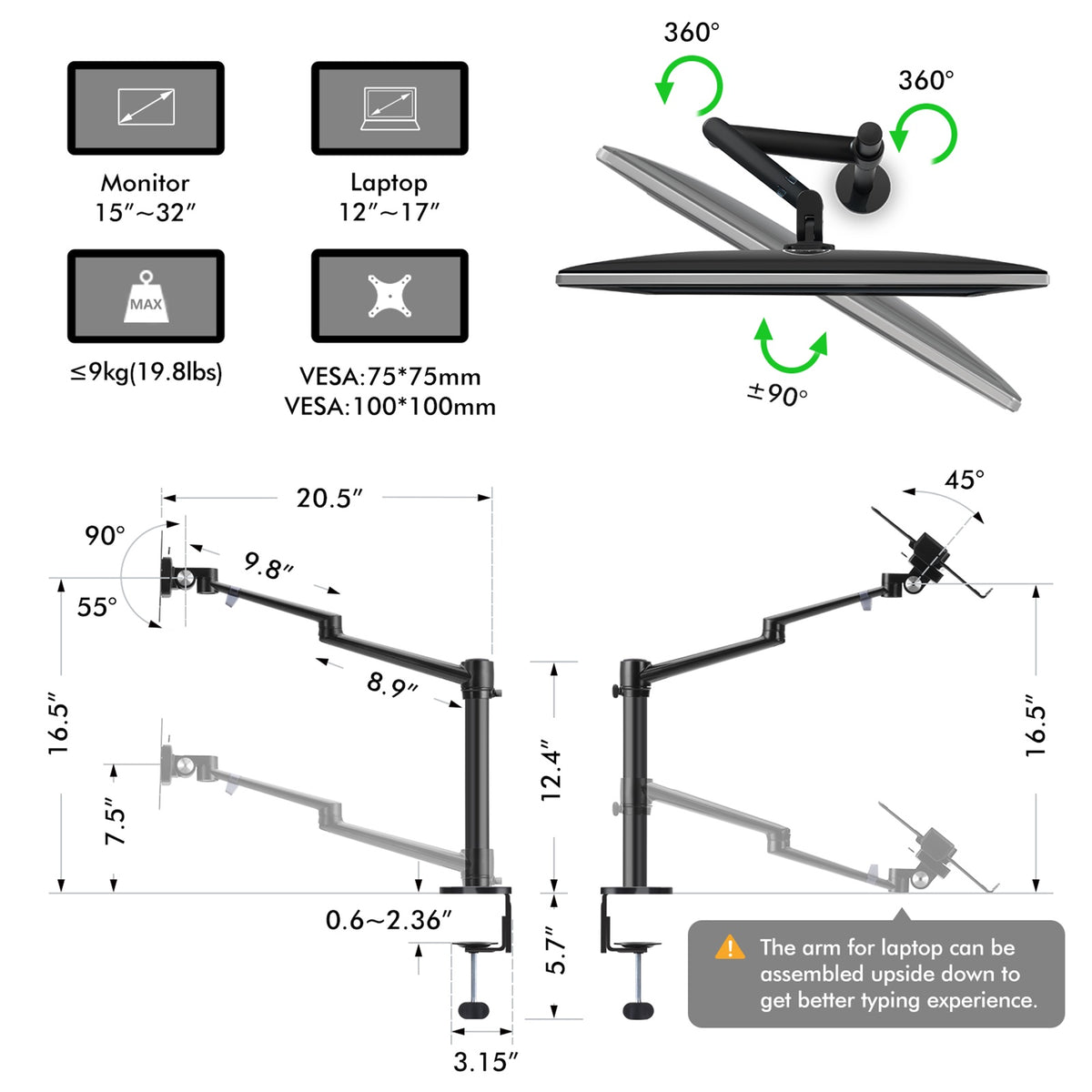 Adjustable Monitor&amp;Laptop Mounts 2-in-1(OL-3L)