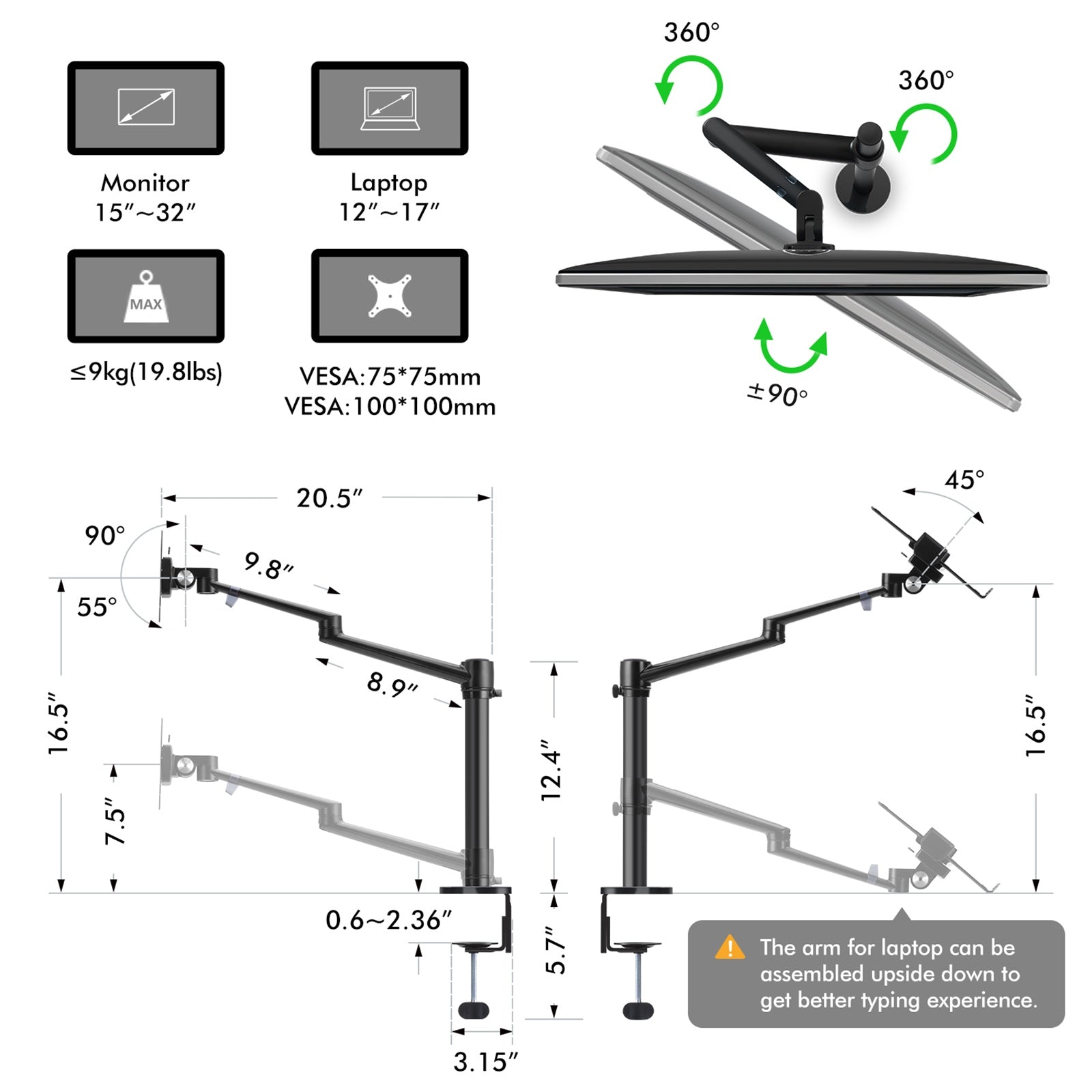 Adjustable Monitor&Laptop Mounts 2-in-1(OL-3L) - viozon