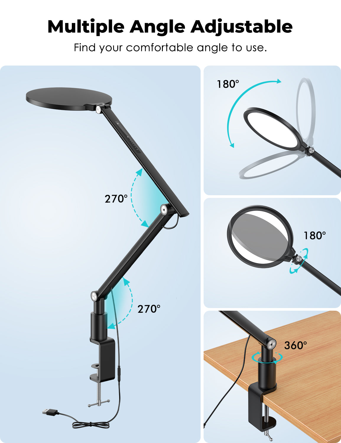 LED Desk Lamp 7&#39;&#39; with Clamp, Swing Arm (LT-1C)