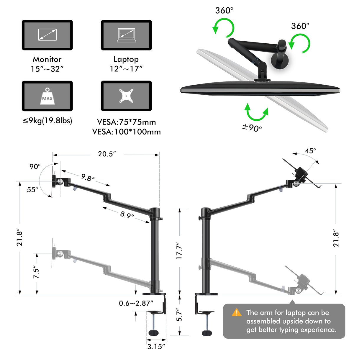 3-in-1 Monitor&amp;Laptop Mounts(OL-10T)