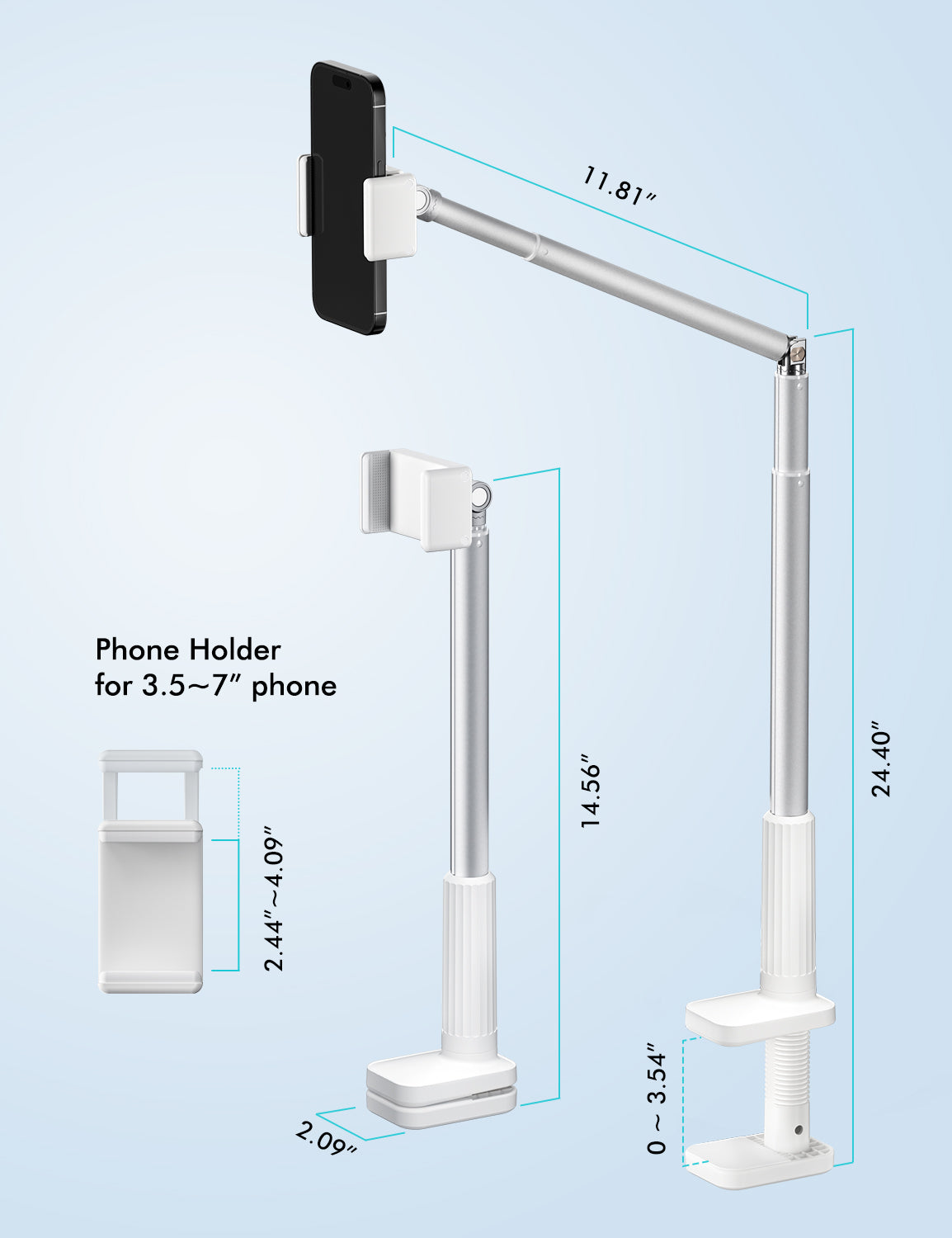 Viozon Phone Holder, Flexible Long Arm, Overhead Mount,360° Adjustable Angle, Aluminum Alloy with C Clamp (AP-X6)