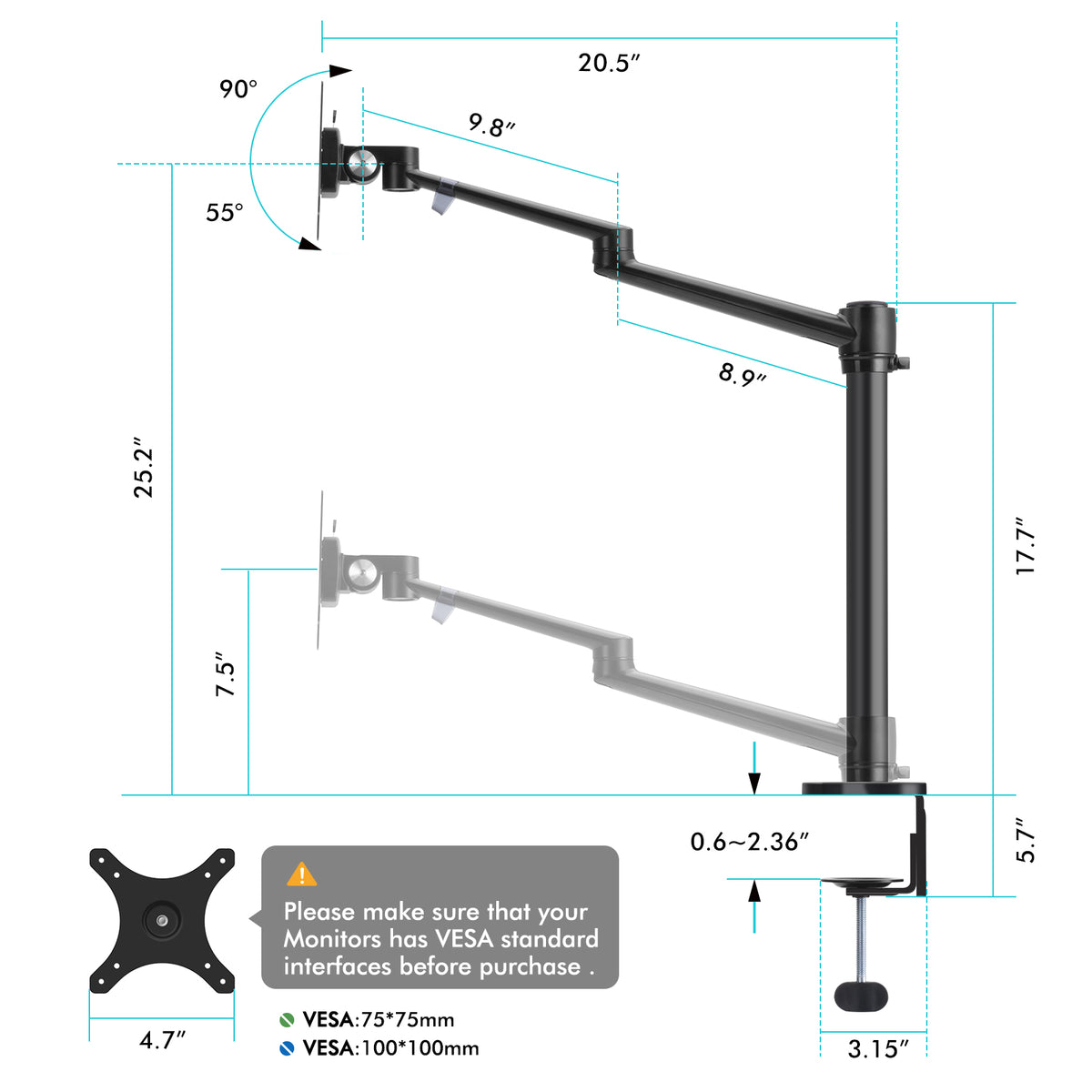 Viozon Dual Arm Monitor Stand (DZ-OLL-2)