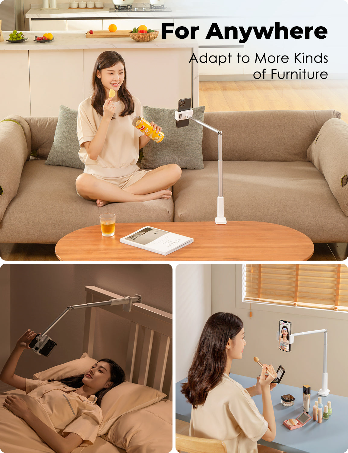 Viozon Phone Holder, Flexible Long Arm, Overhead Mount,360° Adjustable Angle, Aluminum Alloy with C Clamp (AP-X6)