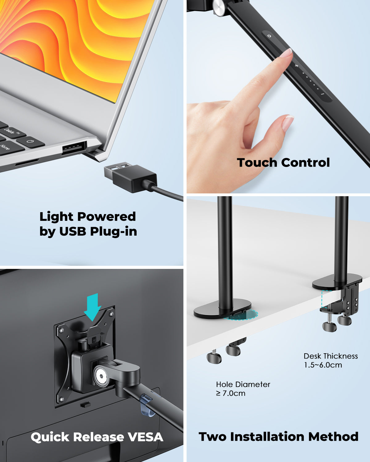 3 in 1 Monitor &amp; Laptop Desk Mount with 7&quot; LED Ring Light, Gas Spring Arm Height &amp; Angle Adjustable (3LT-PRO)