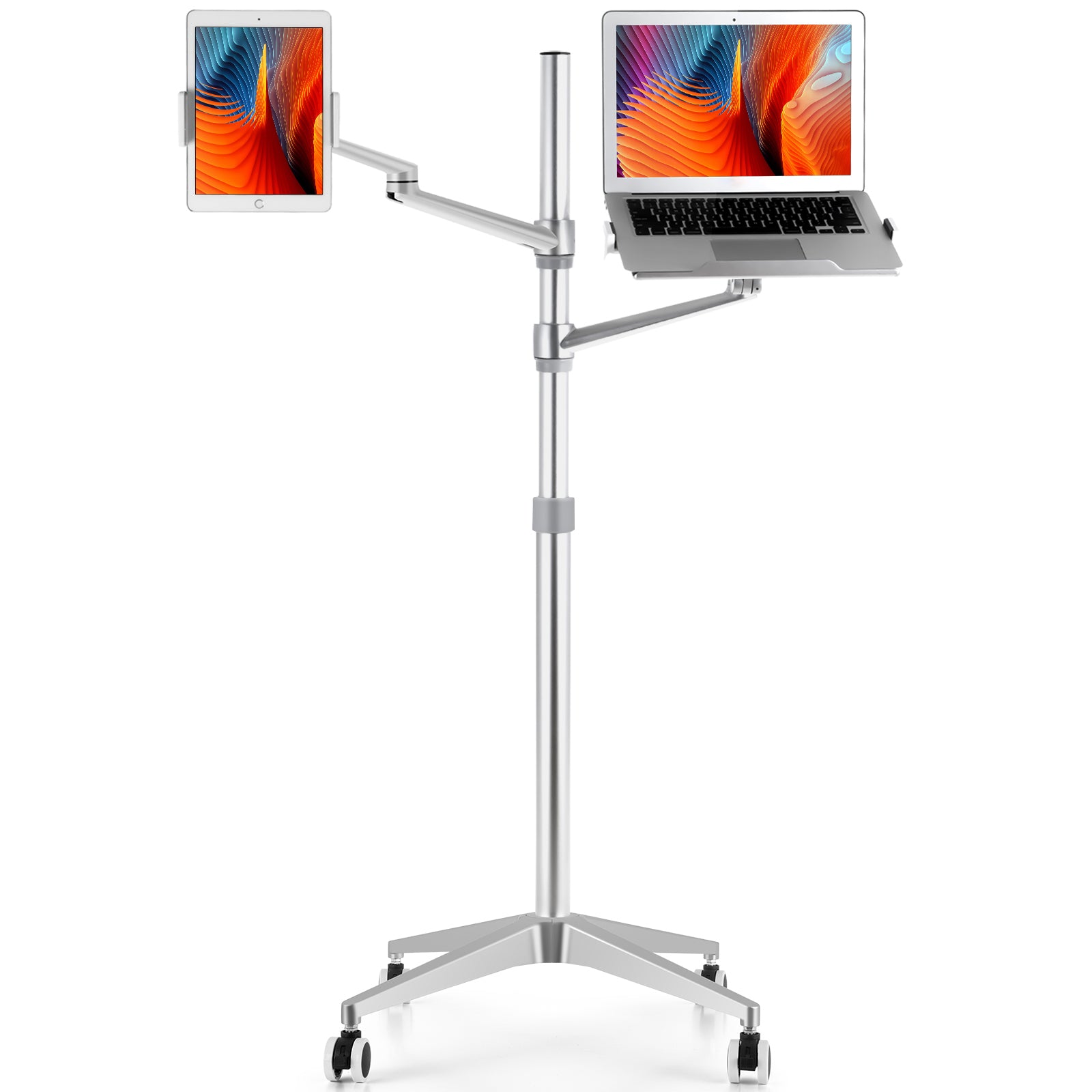 Viozon Tablet and Laptop Floor Stand, 2in1 Rolling Adjustable Dual